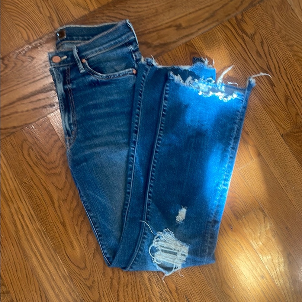 MOTHER Blue Skinny Jeans Distressed Denim